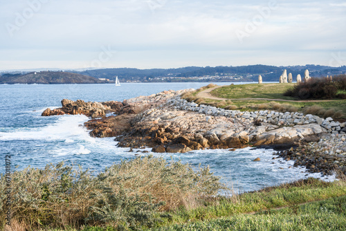 Monument of the menhirs in Hercules Tower coast a Coruna, Galicia, Spain