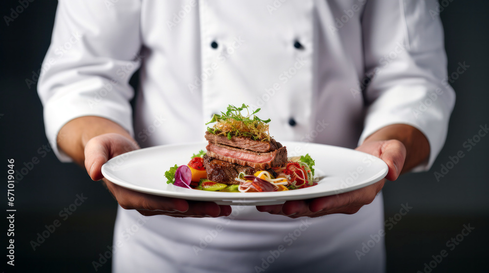 chef holding food in a plate
