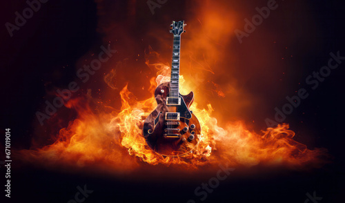 Guitar with fiery background