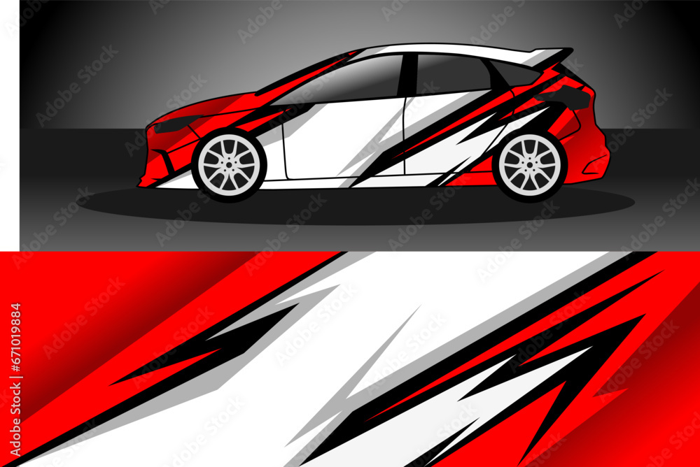 racing car wrap rally livery. design abstract red strip for car wrap, vinyl sticker, and decal. isolated on black background