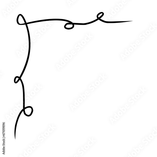 Hand drawn corners with different shapes: flourishes, floral decoration. Isolated vector illustration for wedding, greeting banner design. Doodle sketch style. The corners are drawn by the brush-pen.