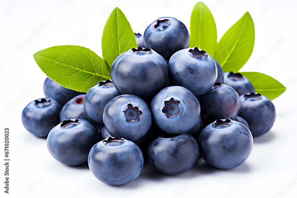 Blueberries with leaves on white background Blueberries with leaves on white background