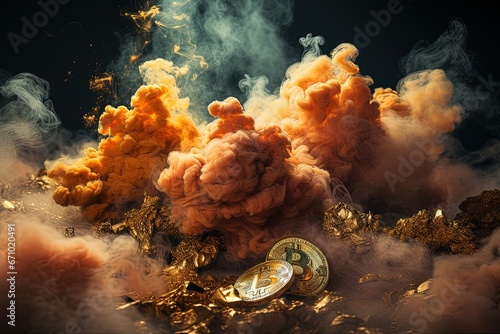 orange smoke with gold coin photo