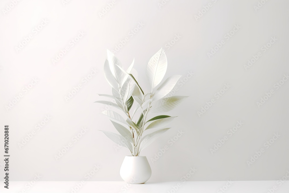 Minimalist white plant on white background illustration. Ai generative.