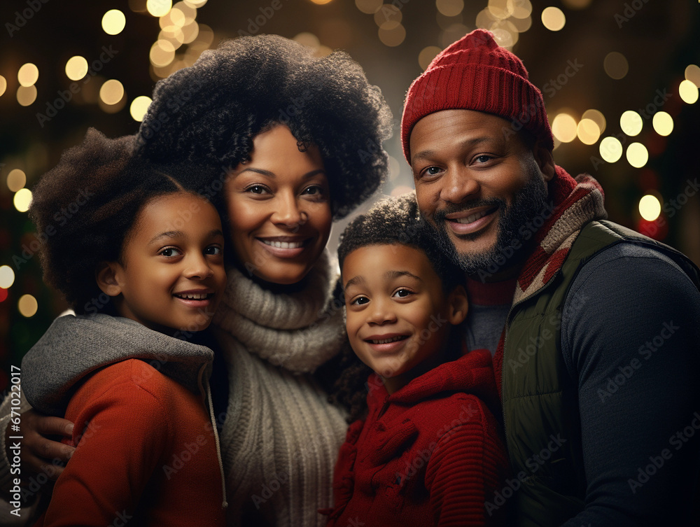 portrait of a black happy family, christmas, smiling