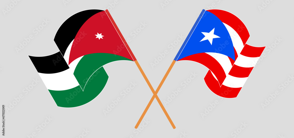 Crossed and waving flags of Jordan and Puerto Rico Crossed and waving flags of Jordan and Puerto Rico