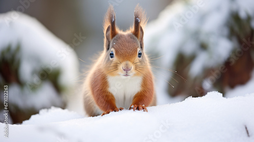 Red Squirrel in Snowy Forest © TimeaPeter