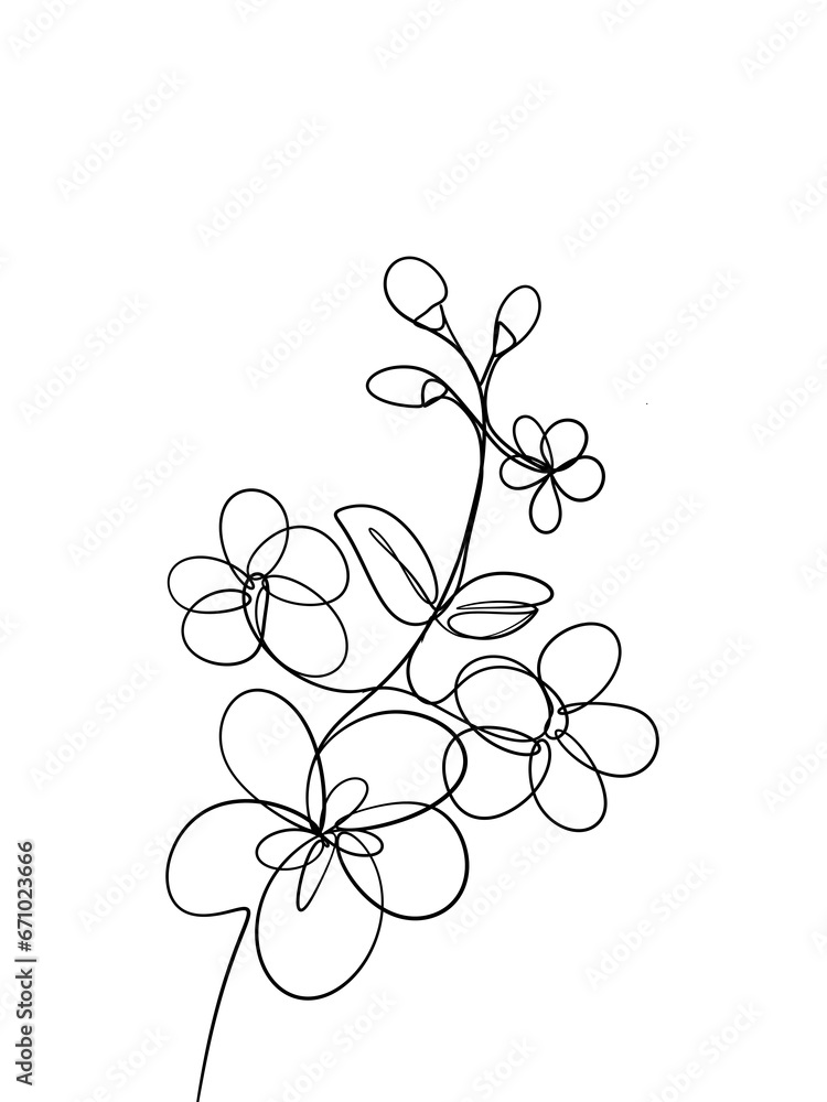 Hawthorn flowers is hand drawn in continuous line art drawing style.  Printable art.