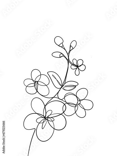 Hawthorn flowers is hand drawn in continuous line art drawing style.  Printable art. photo