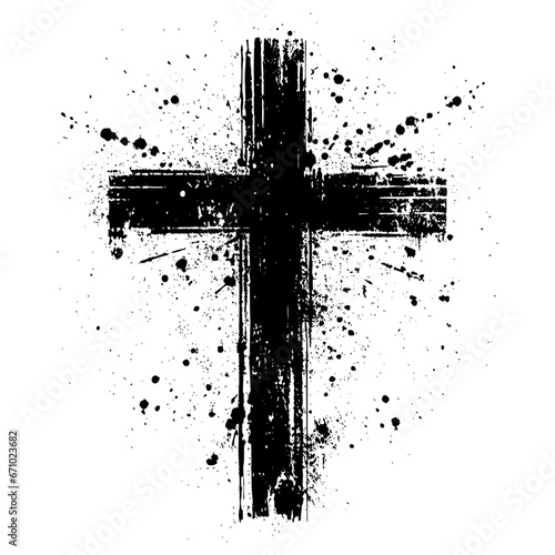 Grunge Christian cross symbol icon. Vector illustration