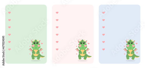 Set of check list, note, to do list with vector kawaii cute dragon for kids. Ready fot print