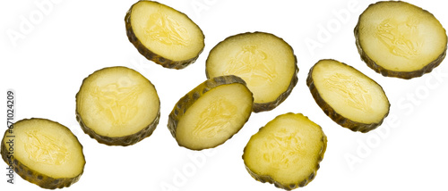 Pickled cucumber slices isolated on white background