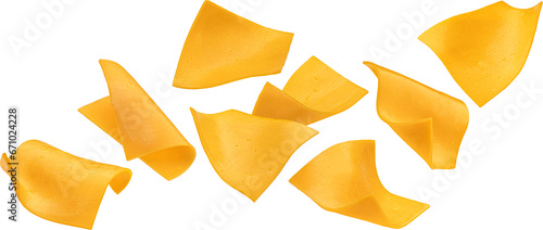 Processed cheddar cheese, burger cheese slices isolated