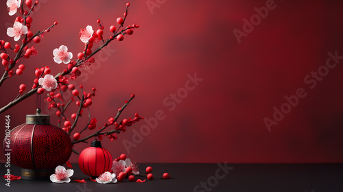 Dongzhi celebrates the winter solstice, A traditional Chinese festival with lantern and red plum blossom, Mid-Autumn Festival, Chinese new year banner background theme