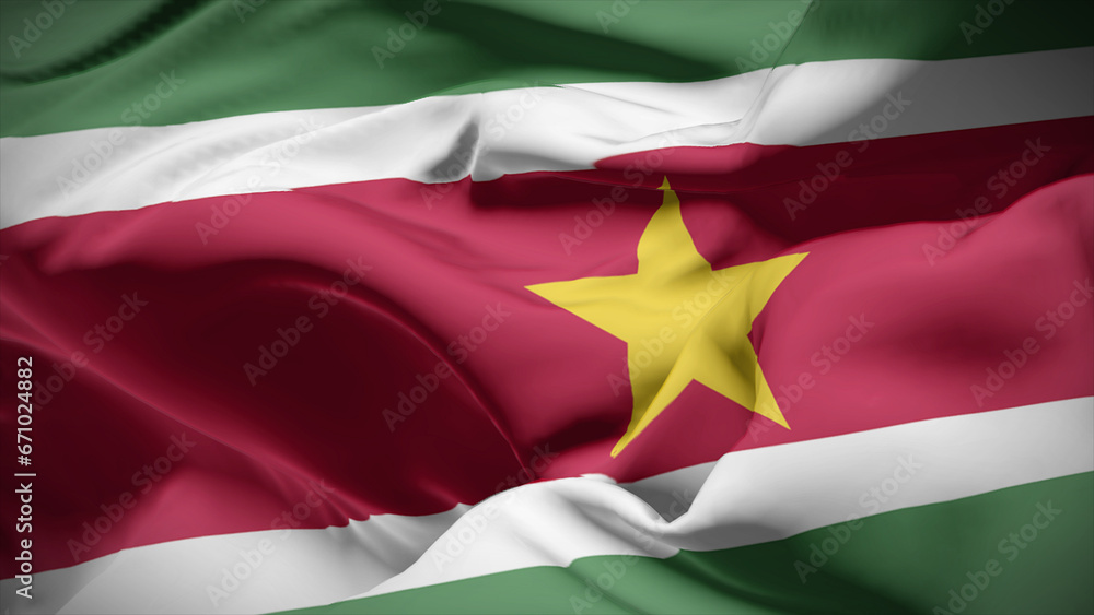 Close-up view of Suriname National flag. Close-up view of Suriname National flag.