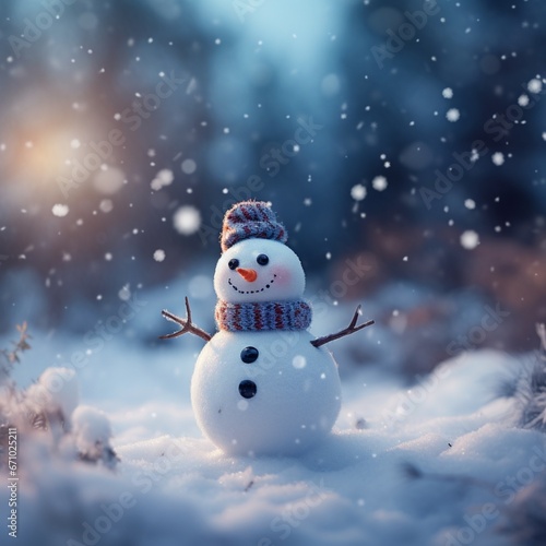 smiling snowman, winter background © 광택 박