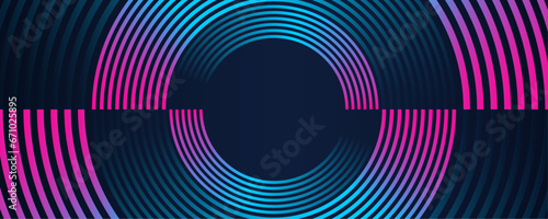 Abstract 3D technology background design. Vector design pattern with overlap layer on dark space with glowing circles shape decoration.  Modern concept for banner, flyer, card, catalog, brochure cover