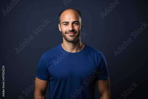 Generative ai image of a professional strong coach isolated on dark blue background