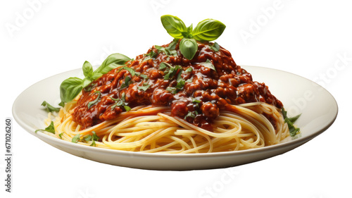 Fresh Italian pasta dish: Spaghetti Bolognese with Mediterranean flavors. Png with transparent background..
