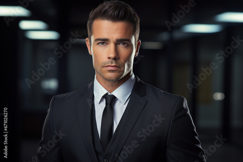 Image of a handsome successful man created with generative ai technology isolated on dark grey background