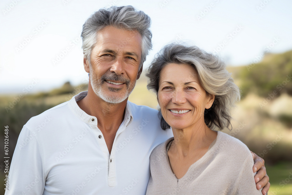 Generative AI photo of beautiful lovely cheerful couple photographing together isolated on grey background Generative AI photo of beautiful lovely cheerful couple photographing together isolated on grey background
