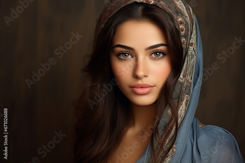 Happy arab asian muslim woman in hijab clothes isolated on background generative AI