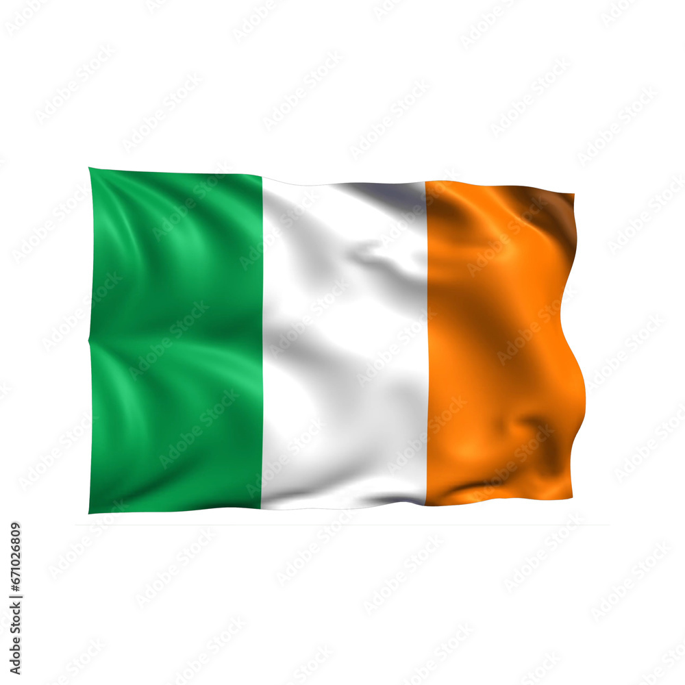 Fototapeta premium Ireland national flag on white background.