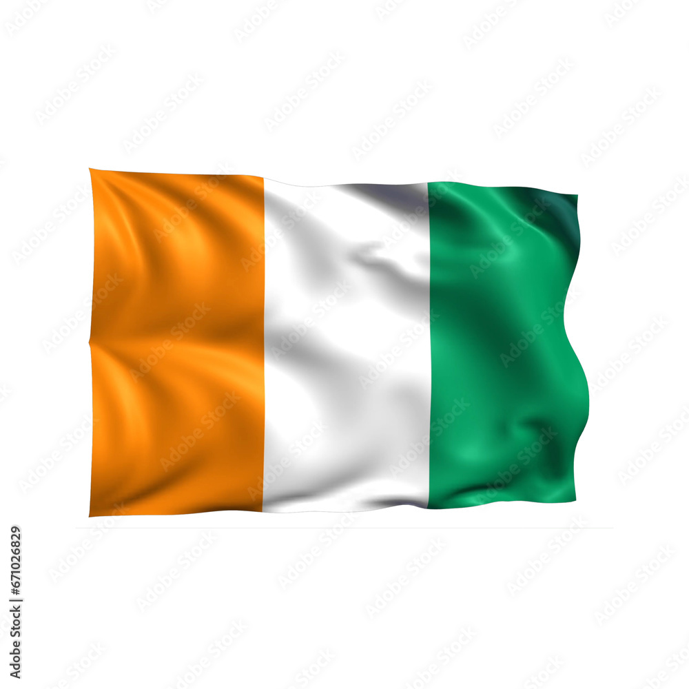 Fototapeta premium Ivory Coast national flag on white background.