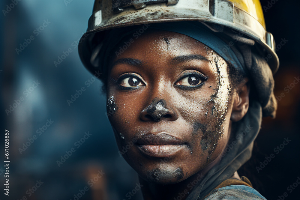 Generative ai technology portrait of mine worker wearing helmet extracting coal resources dirty face Generative ai technology portrait of mine worker wearing helmet extracting coal resources dirty face