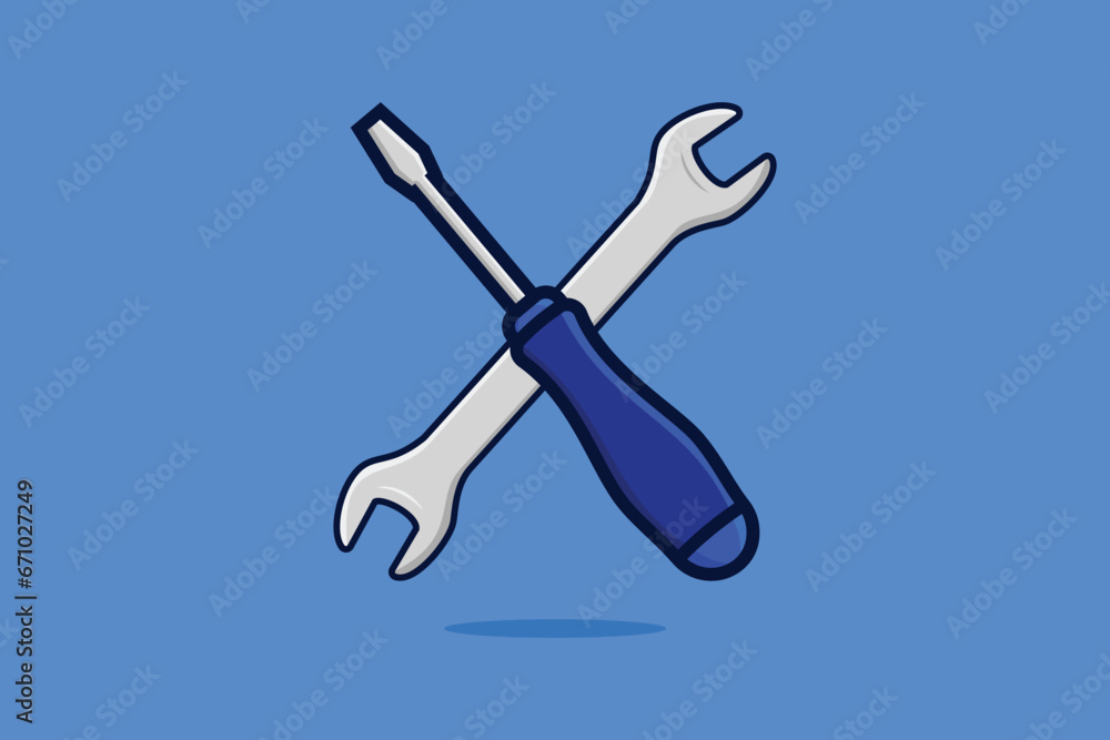 Screwdriver and Wrench vector illustration. Working tools equipment objects icon concept. Wrench tool and Screwdriver in cross sign vector design. Screwdriver and Wrench vector illustration. Working tools equipment objects icon concept. Wrench tool and Screwdriver in cross sign vector design.
