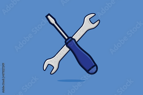 Screwdriver and Wrench vector illustration. Working tools equipment objects icon concept. Wrench tool and Screwdriver in cross sign vector design.