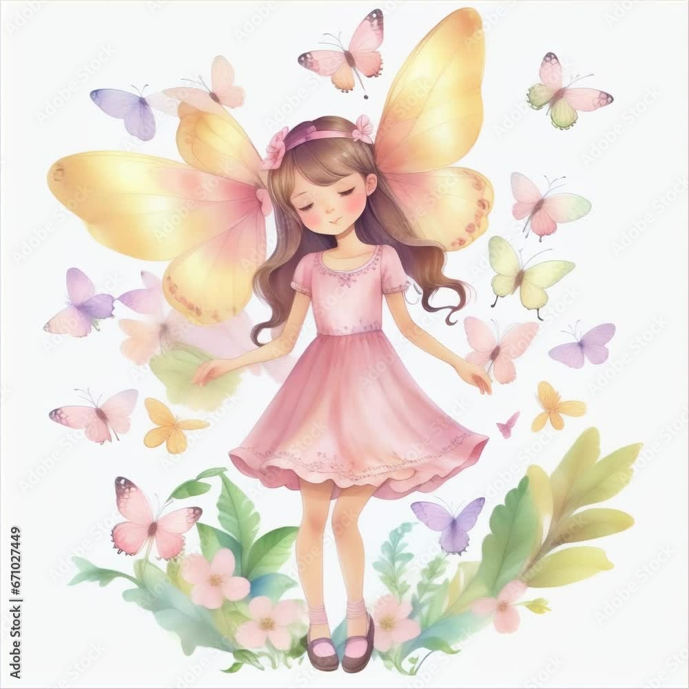 Fairy in a Pink Dress Surrounded by Butterflies - Girl's Birthday Theme Fairy in a Pink Dress Surrounded by Butterflies - Girl's Birthday Theme