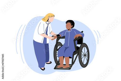 Medical diversity and inclusivity doctor and patient in wheelchair 