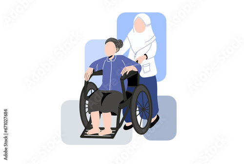 Wheelchair bound patient and caretaker