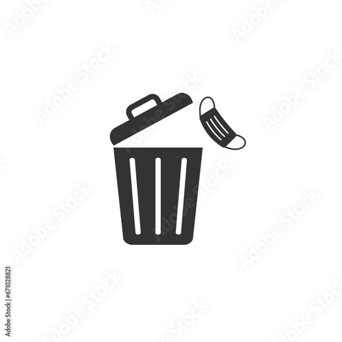 Used face mask icon. Put it in the bin. Don't drop it, just bin it. Vector icon isolated on white background