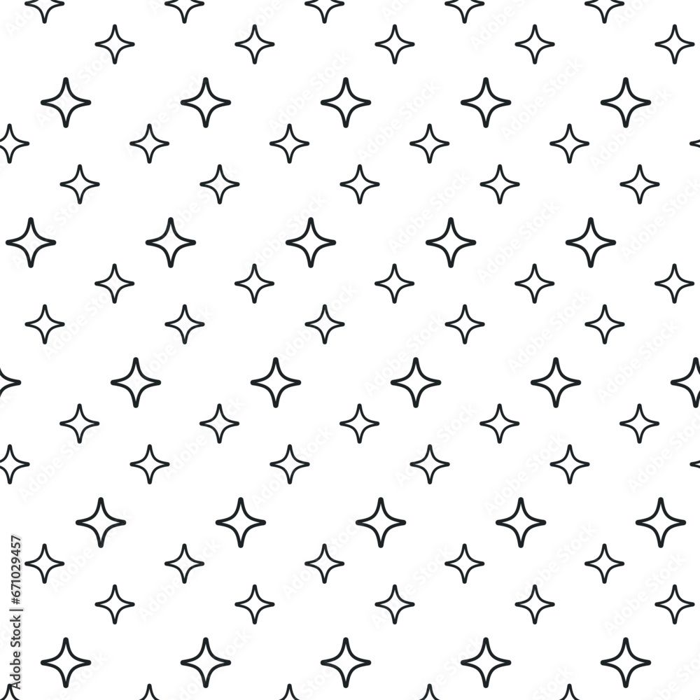 Doodle geometric pattern of stars. Seamless hand drawing vector sparkles pattern