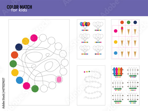 Children activities worksheet. Printable simple shape and color match logic task for preschool. Logic tasks for children
