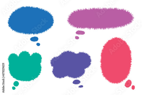 Collection set fur speech bubbles with empty space. Colorful hand drawn different shapes speech bubble elements. Social chat symbols. Vector illustration on isolated background.