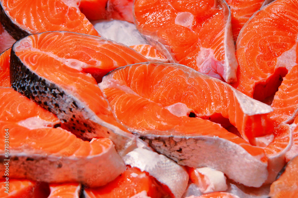 Fillet of Norwegian fish. Red fish.Silver carp.Gobusha steak. The pole.Salmon.Ramp.flounder.For store counters.Close-up. northern red perch.Large salmon.The concept of fish advertising.
Fillet of Norwegian fish. Red fish.Silver carp.Gobusha steak. The pole.Salmon.Ramp.flounder.For store counters.Close-up. northern red perch.Large salmon.The concept of fish advertising.