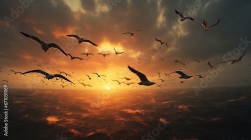 Birds flying in the sky, AI generated Image