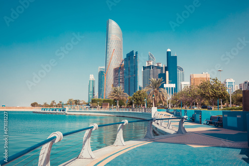 Downtown Abu Dhabi with sea and skyscrapers. Sunny summer in UAE © oleg_p_100