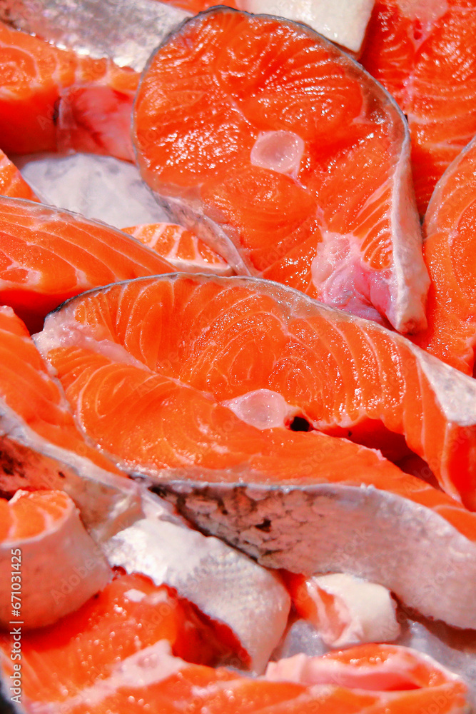 Fillet of Norwegian fish. Red fish.Silver carp.Gobusha steak. The pole.Salmon.Ramp.flounder.For store counters.Close-up. northern red perch.Large salmon.The concept of fish advertising.
Fillet of Norwegian fish. Red fish.Silver carp.Gobusha steak. The pole.Salmon.Ramp.flounder.For store counters.Close-up. northern red perch.Large salmon.The concept of fish advertising.