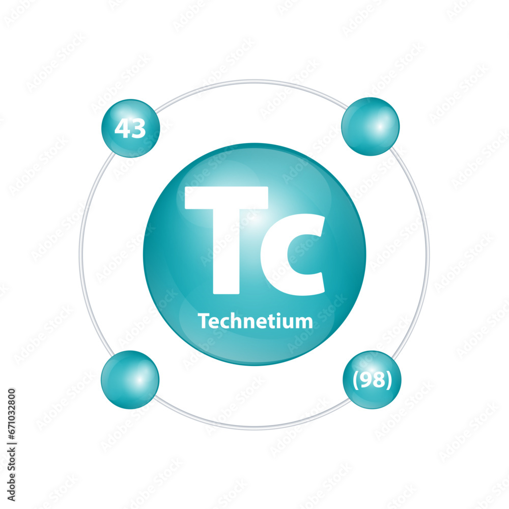 Icon structure Technetium (Tc) chemical element round shape circle dark green with surround ring Number shows of energy levels of electron. Study science for education 3D Illustration vector. Icon structure Technetium (Tc) chemical element round shape circle dark green with surround ring Number shows of energy levels of electron. Study science for education 3D Illustration vector.