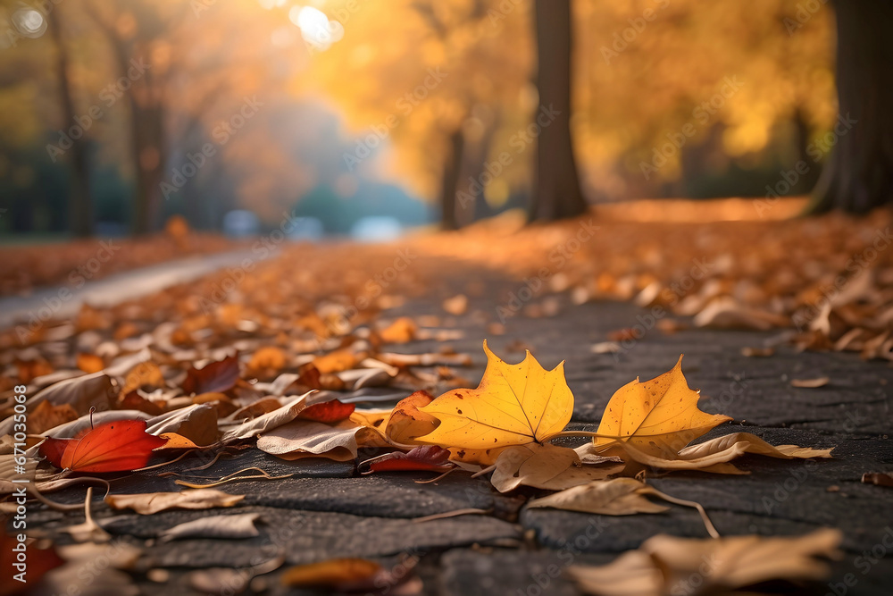 Autumn fall and leaves of trees on the ground in the war park Autumn fall and leaves of trees on the ground in the war park