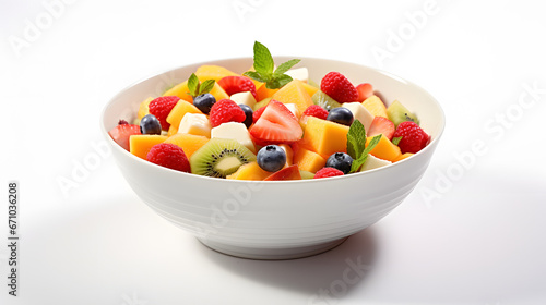 Bowl with full of mix fruits inside in a white background