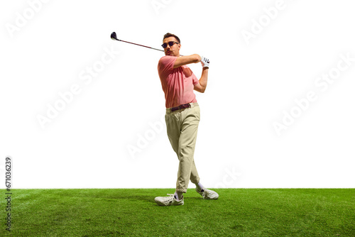 In singular moment frozen in time, essence of golfing perfection encapsulated, revealing profound dedication and finesse of player.