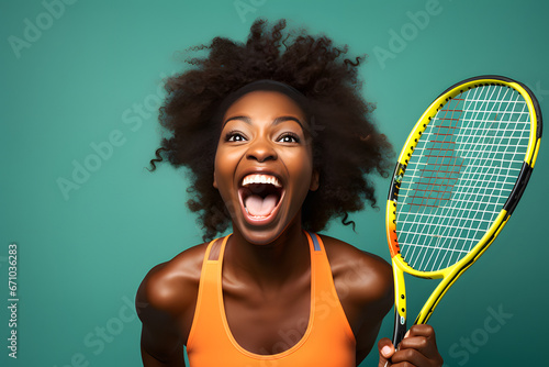 Excited female tennis player