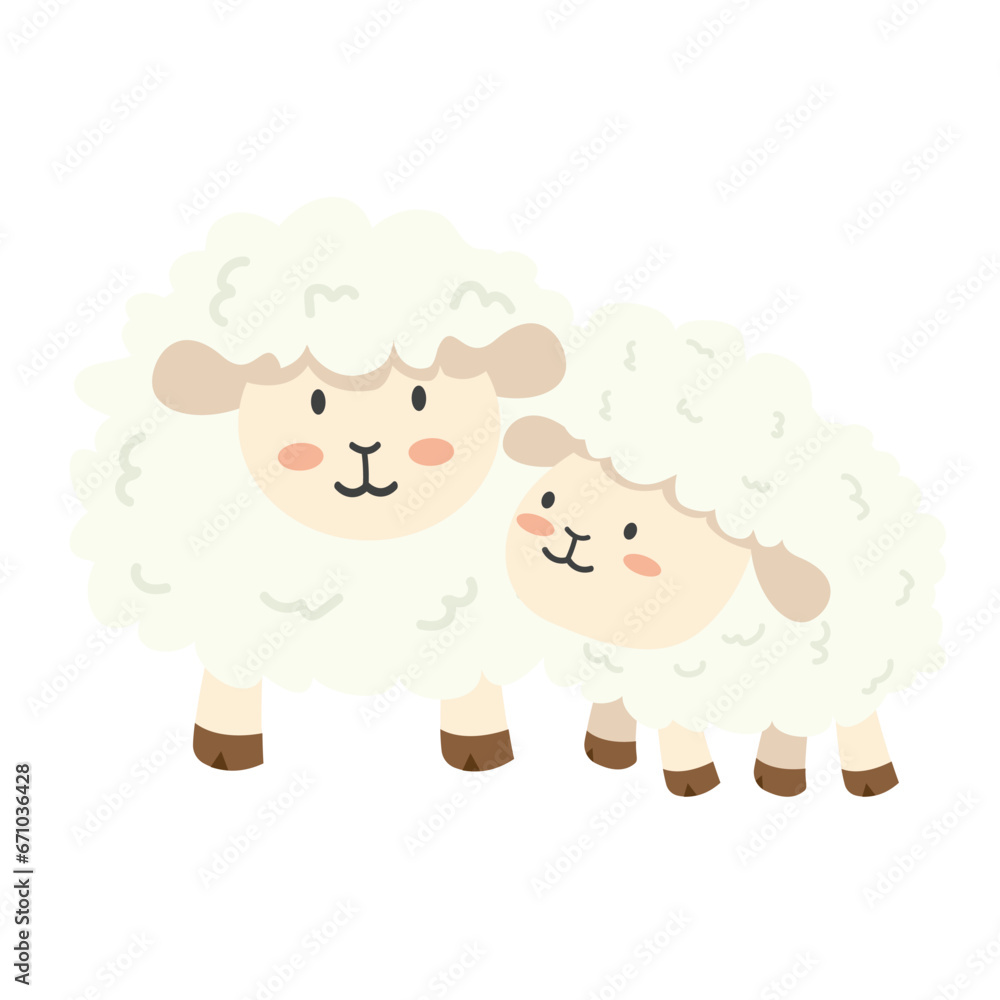 Cute white sheep and baby sheep flat Cute white sheep and baby sheep flat
