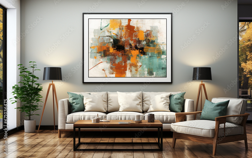 Contemporary Interior with Art, modern living room with sofa Contemporary Interior with Art, modern living room with sofa