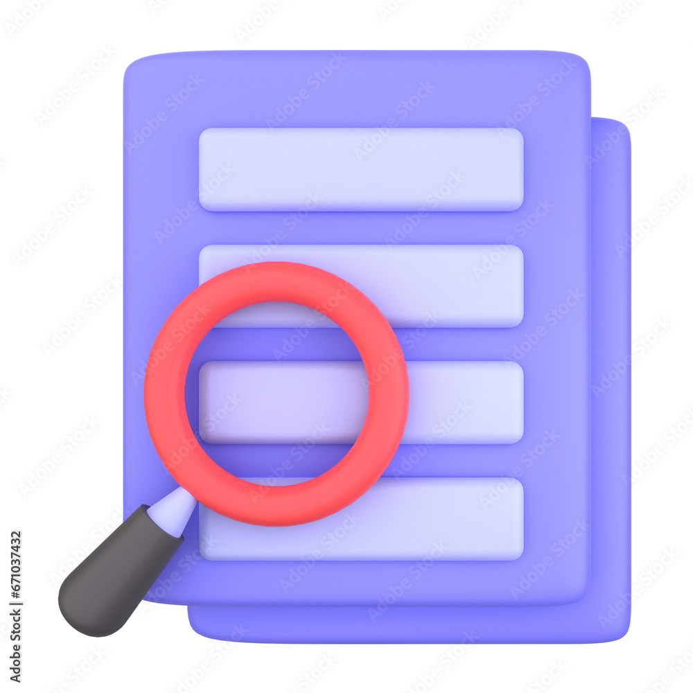 search document of 3d illustration. Search Engine 3D Concept. paper and four sheets and a magnifying glass. 3d render search document of 3d illustration. Search Engine 3D Concept. paper and four sheets and a magnifying glass. 3d render